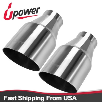 2 pcs Silver Weld On Exhaust Tip Polished Tailpipe 2.25/"Inlet 3.5/"Outlet 12 /"L