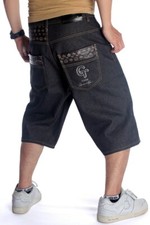 Mens Hip-Hop Denim Shorts Jeans cropped Pants Relaxed Baggy Loose Black W30-W46