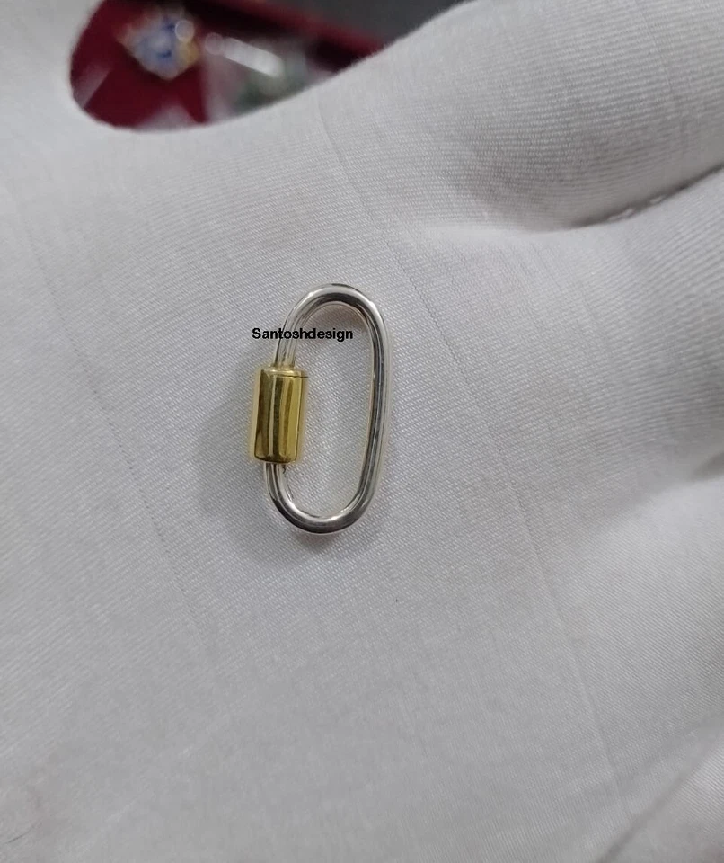 Two Tone Oval Silver Carabiner Lock Clasp,Handmade Clasp Lock Jewelry,Gift - Image 2 of 2