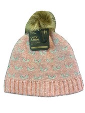 Field And Stream Cozy Cabin Pom comfortable snug Fit Beanie Pink Youth Hat NWT