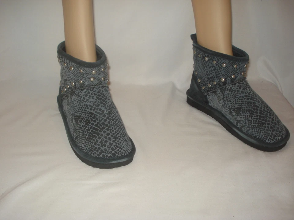 Victoria Secret ROSA Piel Forrada Mukluk Botines Cortos Cuero Gris Piel de Serpiente Foto 4 de 4