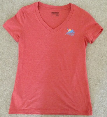 Best Reviews Womens Patagonia Tee shirt top Small PinkOrange V neck Short sleeve