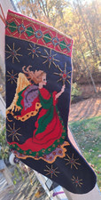 Needlepoint Beaded Angel Multi-color Christmas Stocking Cloth Backing