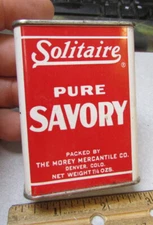 Vintage Solitaire Pure Savory 1.24 oz spice tin, partially full, Denver Colorado