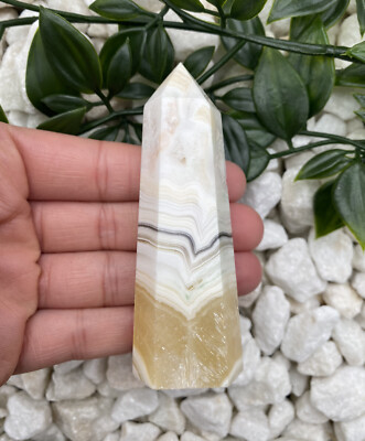Zebra gelb gebänderter Calcit verstärken Onyx Turm Chakra Balance Energiepunkt 199