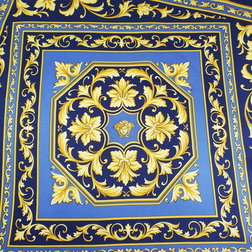 Italian Designer Silk Scarf Small for Neck Purse Pocket 100% Silk Blue & Gold - Picture 2 of 24