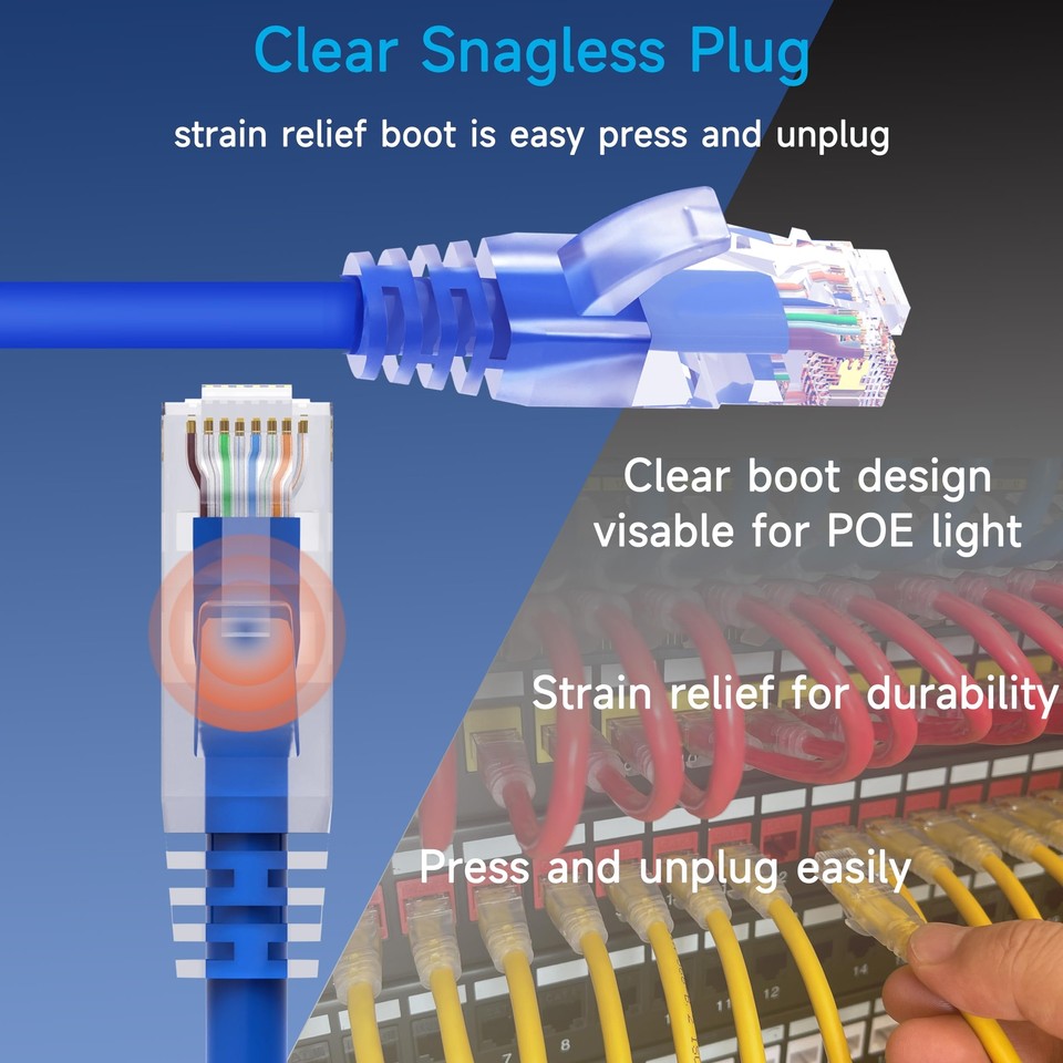 Cat6 Ethernet Cables 10ft 10-Pack - 24AWG Pure Copper UTP Network Cables Black