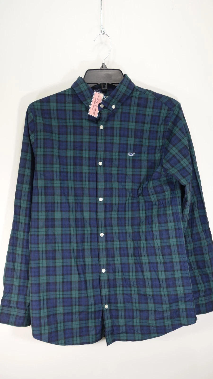 Nwt Vineyard Vines Boys Green Plaid Pattern Whale Dress Button Up Shirt Size XL
