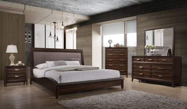 Casual Style Walnut Finish Rubberwood Bedroom Furniture ...