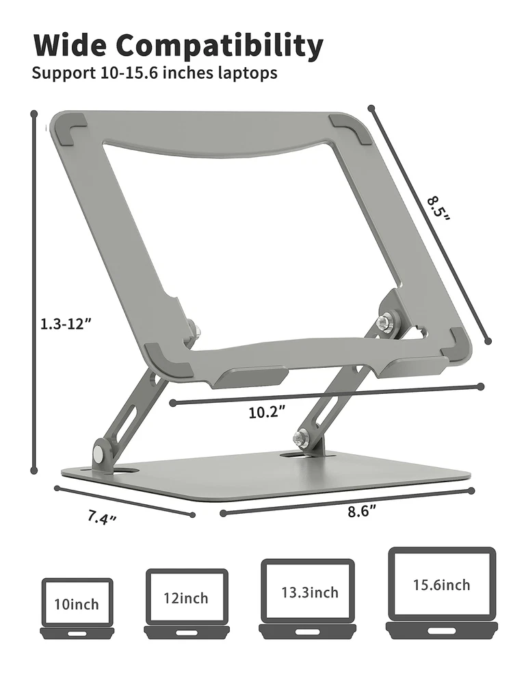 Laptop Stand for Desk Adjustable Laptop Riser Ergonomic Design Light Grey