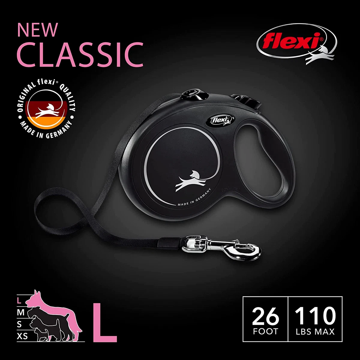 Flexi retractable dog hotsell leash 26 ft