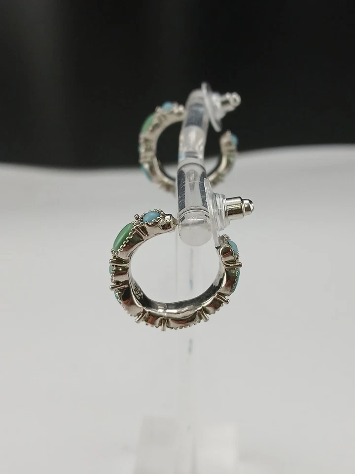 Ralph Lauren Silvertone Azul y Verde Imitación Turquesa Piedras Post Aro Pendientes Foto 4 de 4