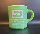 Vintage 1979 Green Burlington Northern Textured Milk Glass Mug Cup
