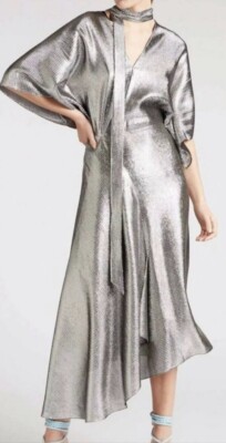 navy blue dress for baby girl Roland Mouret Meyers Asymmetrical Dress Lamé Silver Stunning Sz UK8 US4  $3450