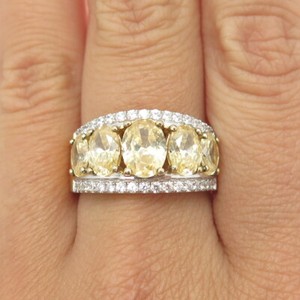 Authentic 925 Sterling Silver Gold Plated White & Lemon C Z Ring Size 9.5