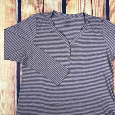 Patagonia Mainstay Henley Shirt Women XL Brown Striped Capilene Cool Daily Top