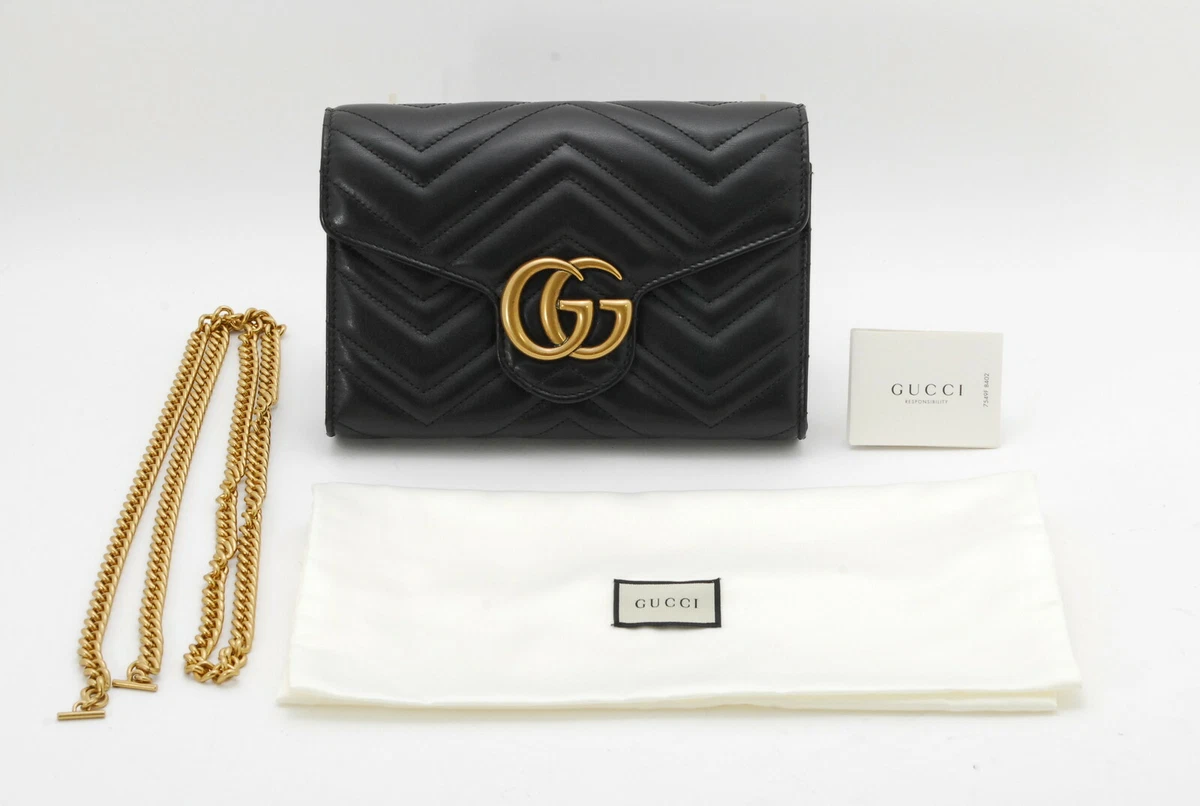 GUCCI GG Marmont Mini Matelasse Leather Crossbody Bag Black 474575