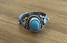 Vintage Antique Sterling Silver  TURQUOISE Boho Filagree RING Size 5
