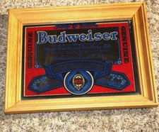 Vintage BUDWEISER  Beer Mirrored Bar Advertising Sign.   Excellent!