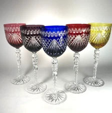 Ajka MAJESTIC Wine Glass Goblet 9.5"H Cased Cut To Clear CRYSTAL Set Of 5