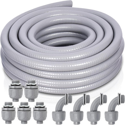 1 Inch 25 FT Non Metallic Liquid-Tight Conduit and Connector Kit - Includes 5 St