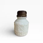 Antique Milk Glass Shaker, Fleur de Lys Pattern, Metal Lid, Victorian 2.25"