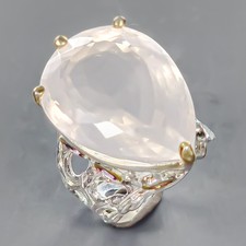 Handmade 32 ct Natural Rose Quartz Ring 925 Sterling Silver Size 8 /R440554