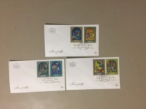 Ten Israel fdc-3X CHAGALL set,7X AIR MAIL stamps