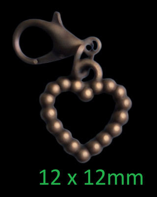 Clip on Vintage Tibetan  Bobbly Hollow Heart - Zip Bag Bracelet Charm Mobile