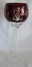 Unknown Bohemian Maker Cut to Clear Ruby 8 1/4" Wine Hock Stem Goblet