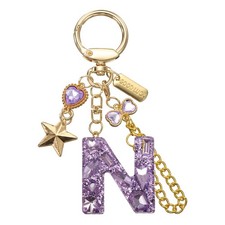 Initial Letter Keychain for Women Cute Heart Butterfly Star Chain Purple N
