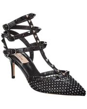 Valentino Rockstud Caged 65 Mesh & Leather Ankle Strap Pump Women's Black 37