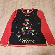 Holiday Time Women's Ugly Christmas Sweater - Christmas Tree Size S 4-6 Black