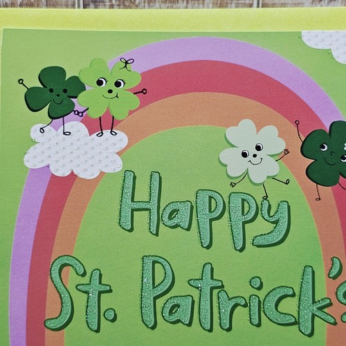 Hallmark St Patrick's Day Greeting Card Rainbows Smiley Clover Green Sweet Kid - Picture 2 of 7