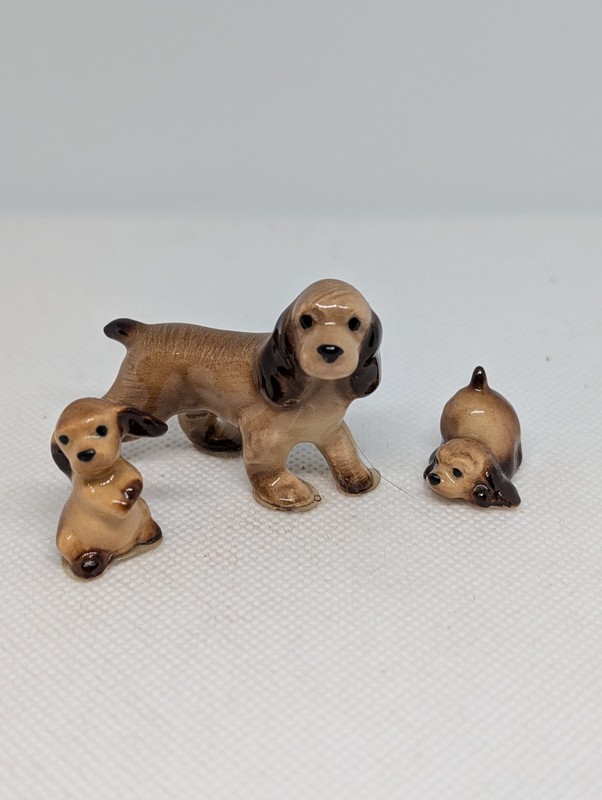 Hagen Renaker Cocker Spaniel Mom & Pups Ceramic  Figurine Vintage (z753)