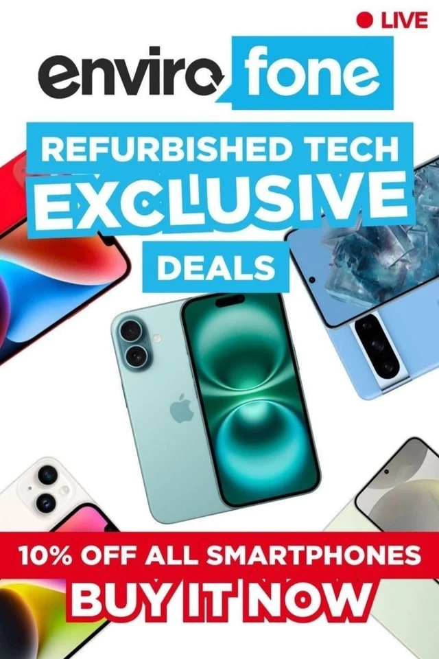 Envirofone 📲🚨 eBay LIVE📱10% OFF ALL REFURBISHED TECH‼️ 12 Month Warranty