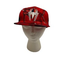 Marvel Spider-Man Embroidered Flat Brim Snapback Hat All Over Print Red