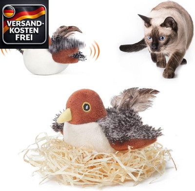 Interaktives Katzenspielzeug Flatternder Vogel mit Zwitschergeräuschen und Katze