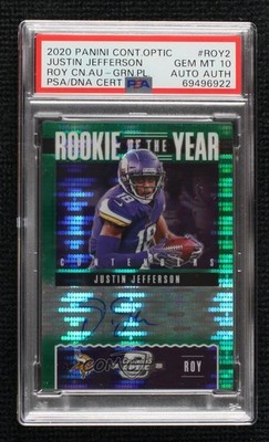 2020 Contenders Optic Green Pulsar Prizm 18/27 Justin Jefferson Auto RC 0v33