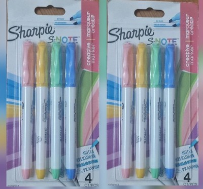 2 × Sharpie S-Note Creative Marker Textmarker, Keilspitze, Packung mit 4 Farben.