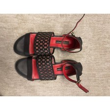 Vintage Charles Jourdan Black Leather and Mesh Sandal Size 7.5