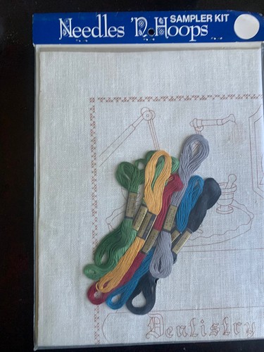 Kit de broderie lin vintage échantillonneur dentiste neuf dans son emballage 11x11 aiguilles 'n cerceaux - Photo 7/9