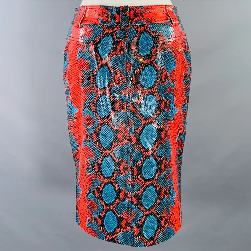 FALDA LÁPIZ DE CUERO EMBOSADO DE SERPIENTE ROJA Y AZUL TAMAÑO S - Imagen 3 de 4