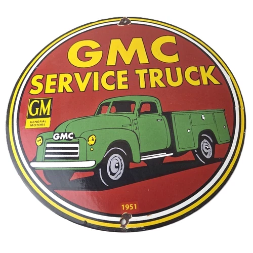 Vintage General Motors Sign - GMC Automobiles Trucks Gas Pump Ad Porcelain Sign