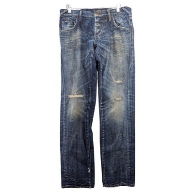 Energie Mens Blue Distressed Straight Leg Italian Denim Jeans Size 34x34