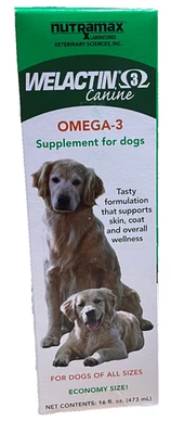 NUTRAMAX LABORATORIES Nutramax Welactin Omega 3 Fish Oil for Dogs, Skin, Joint & Brain Support, 16oz