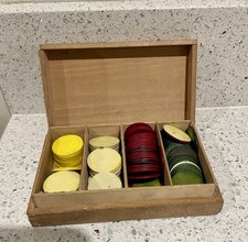 Vintage Wooden Poker Chips in wooden box