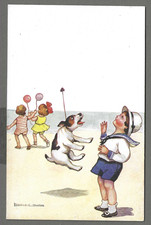 Vintage artist signed postcard by Midred C Hunter - children at the beach, comic