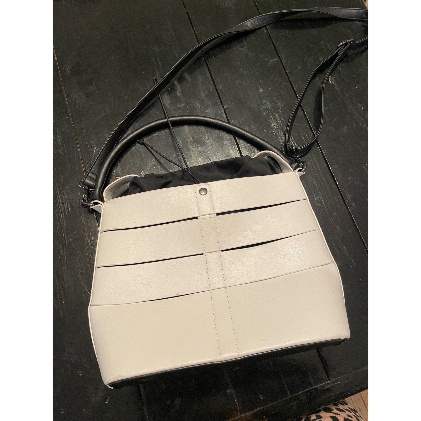 Fabletics White Black Caged Drawstring Bucket Bag… - image 2