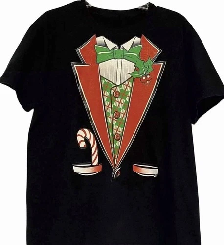NEW mens tuxedo tshirt size M Black Holiday Christmas party short sleeve shirt image 6